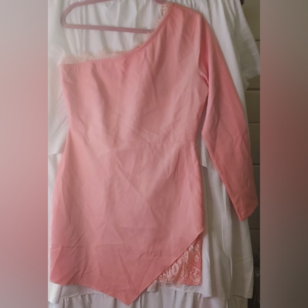 Blush Pink Lace One Shoulder Dress by NASTY GAL